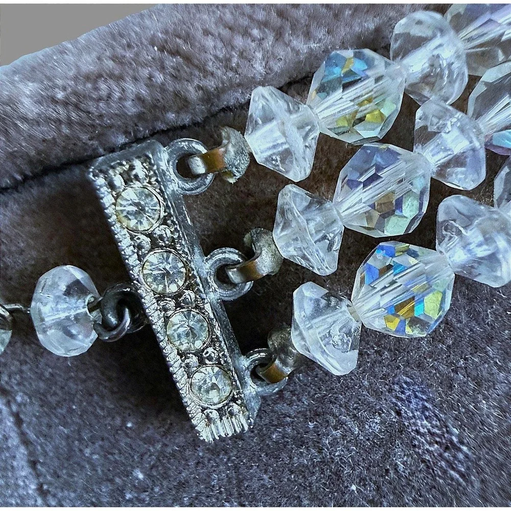 AB Glass Sugar Bead Multi‑Strand Necklace Vintage Sparkle 12